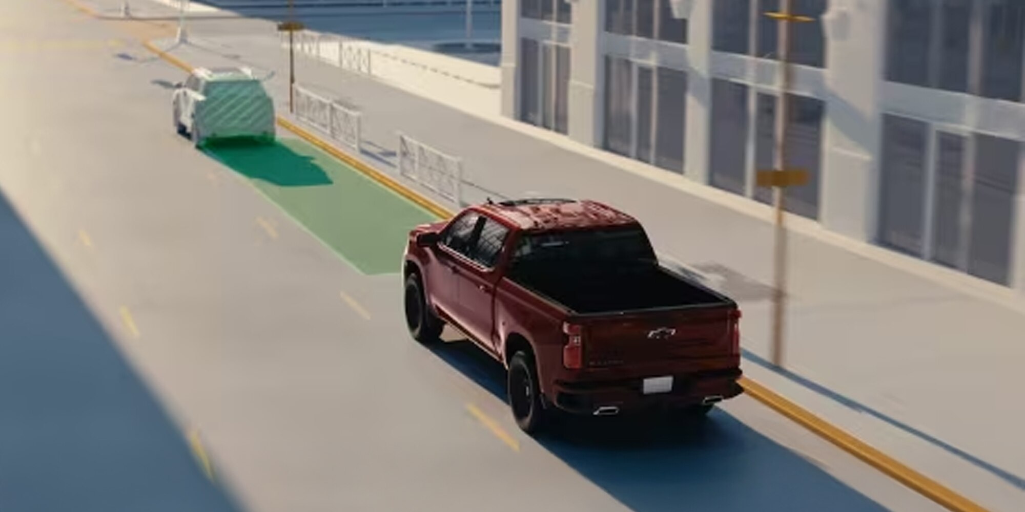 A Picape Silverado 2025 possui alertas de colisão, ponto cego e tráfego cruzado